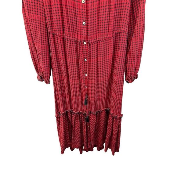 Faherty Sandia Red Black Gingham Maxi Dress Small Boho Cottagecore Fall Look - Picture 6 of 16